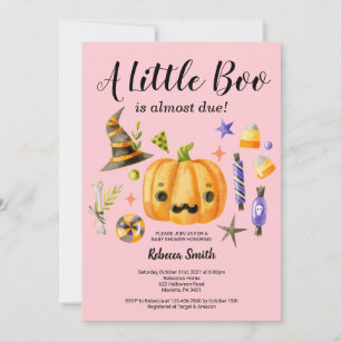 Halloween A Little Boo Pumpkin Girl Baby Shower Invitation