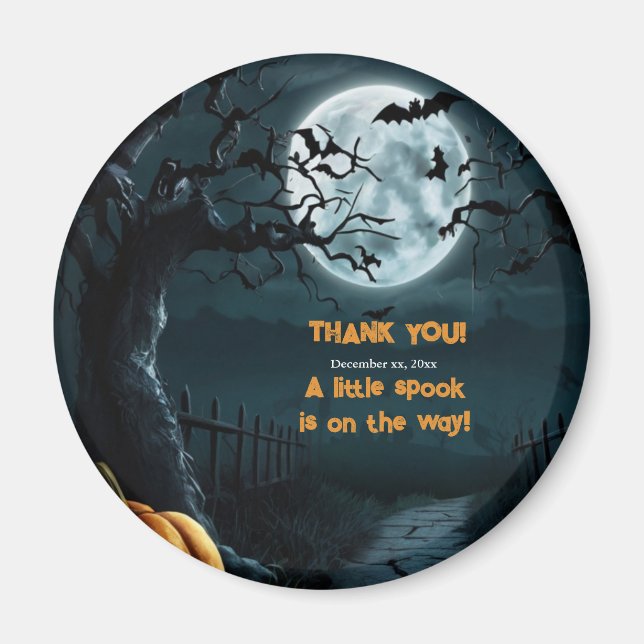 Halloween A Little Spook Pumpkin Baby Shower Magnet (Front)