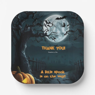 Halloween A Little Spook Pumpkin Baby Shower Paper Plate