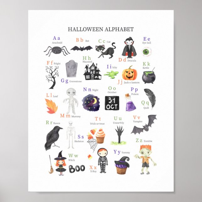 Halloween ABC Poster Kids Study Guide (Front)