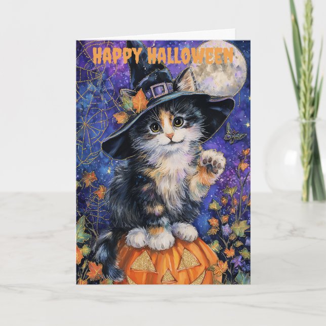 Halloween Abyssinian Cat Holiday Card (Front)