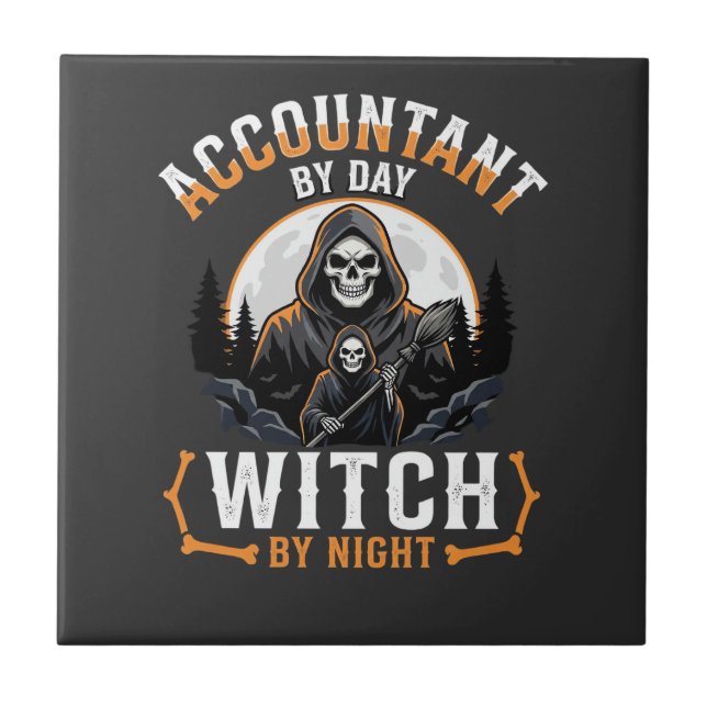 Halloween Accountant by Day Witch by Night Design Tile (Front)