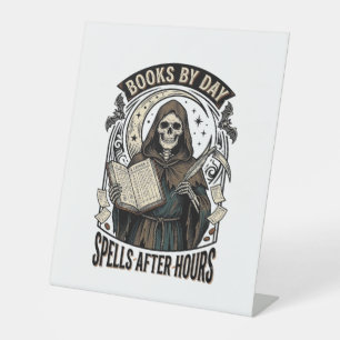 Halloween Accountant Witch Vintage Reaper Design_1 Pedestal Sign