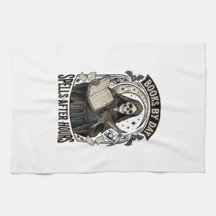Halloween Accountant Witch Vintage Reaper Design_1 Tea Towel