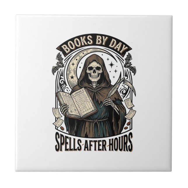 Halloween Accountant Witch Vintage Reaper Design_1 Tile (Front)
