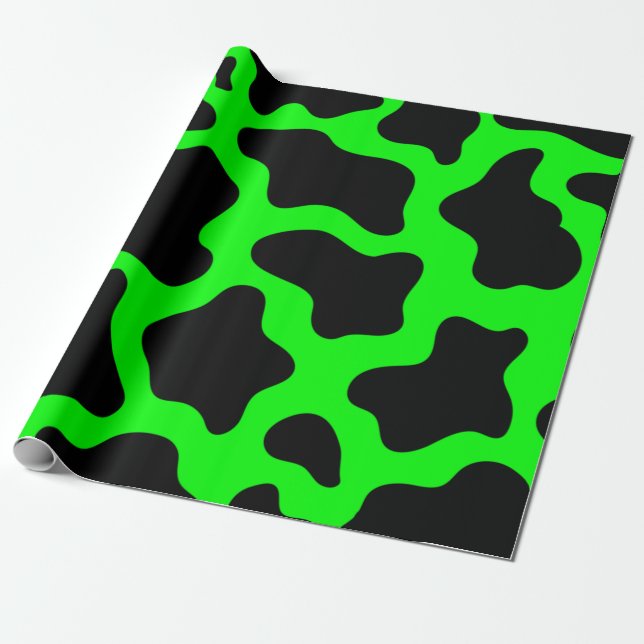 halloween acid green cow print wrapping paper (Unrolled)