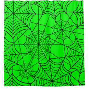 halloween acid green spider web shower curtain