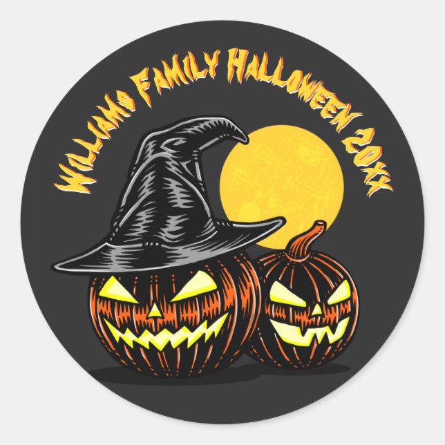 Halloween Add Family Name Year Customise  Classic Round Sticker (Front)