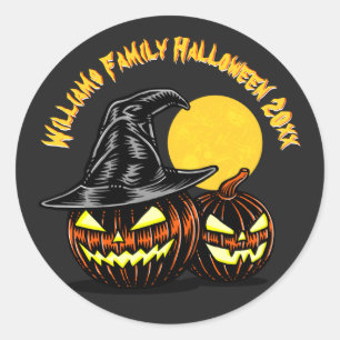 Halloween Add Family Name Year Customise Classic Round Sticker
