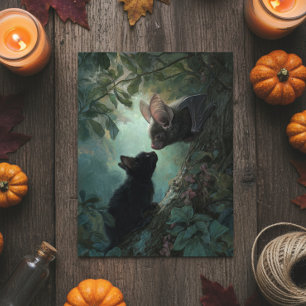Halloween Adorable Kitten meets Bat Postcard