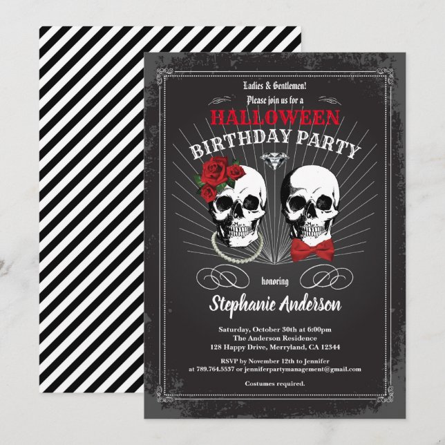 Halloween adult birthday party gothic black red invitation (Front/Back)