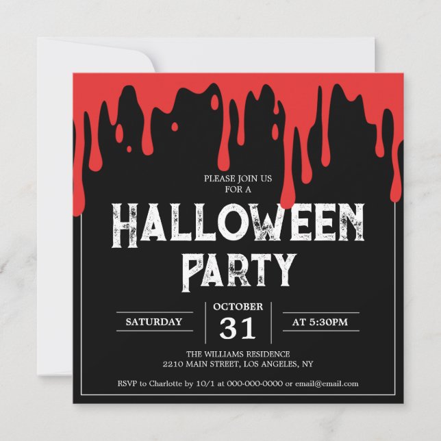 Halloween Adult Party Blood Drips Invitation (Front)