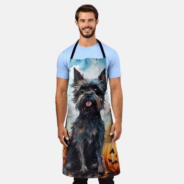 Halloween Affenpinscher With Pumpkins Scary Apron (Worn)