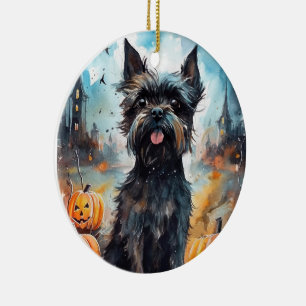Halloween Affenpinscher With Pumpkins Scary Ceramic Tree Decoration