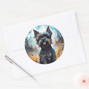 Halloween Affenpinscher With Pumpkins Scary Classic Round Sticker