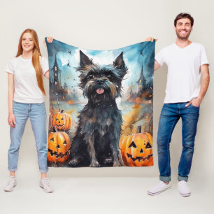 Halloween Affenpinscher With Pumpkins Scary Fleece Blanket