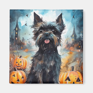 Halloween Affenpinscher With Pumpkins Scary Magnet
