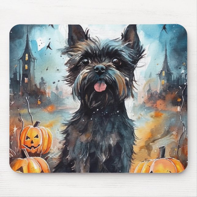 Halloween Affenpinscher With Pumpkins Scary Mouse Mat (Front)
