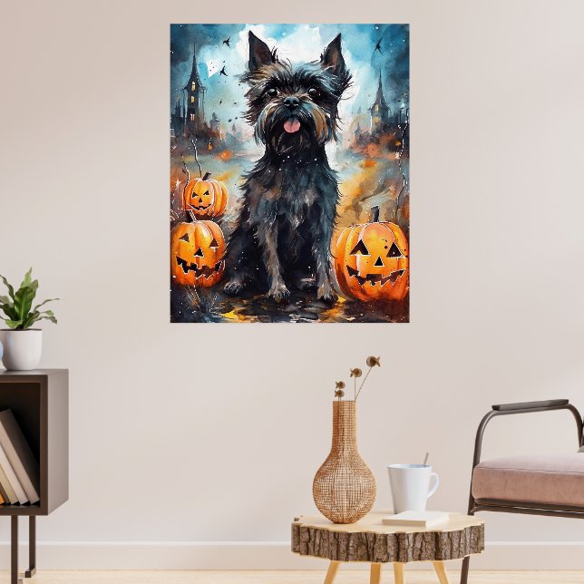 Halloween Affenpinscher With Pumpkins Scary Poster (Living Room 3)