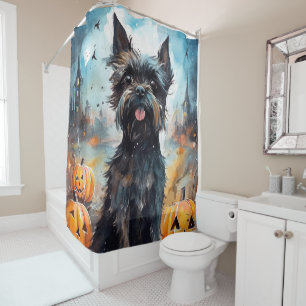 Halloween Affenpinscher With Pumpkins Scary Shower Curtain