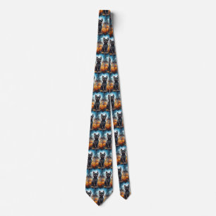 Halloween Affenpinscher With Pumpkins Scary Tie