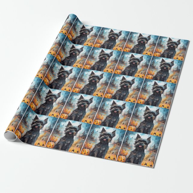 Halloween Affenpinscher With Pumpkins Scary Wrapping Paper (Unrolled)