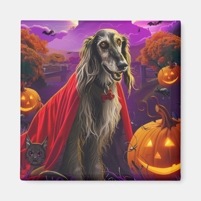 Halloween Afghan Hound Vampire Pumpkins Scary Magnet (Front)
