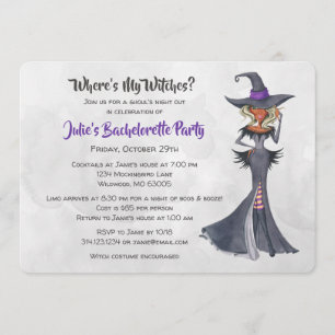 Halloween African America Witch Bachelorette Party Invitation
