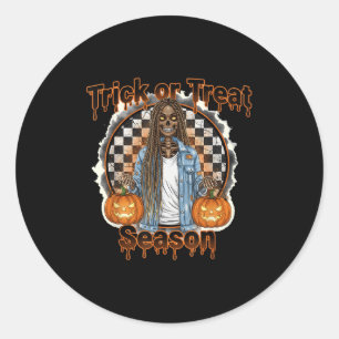 Halloween African American Skeleton Season Pumpkin Classic Round Sticker