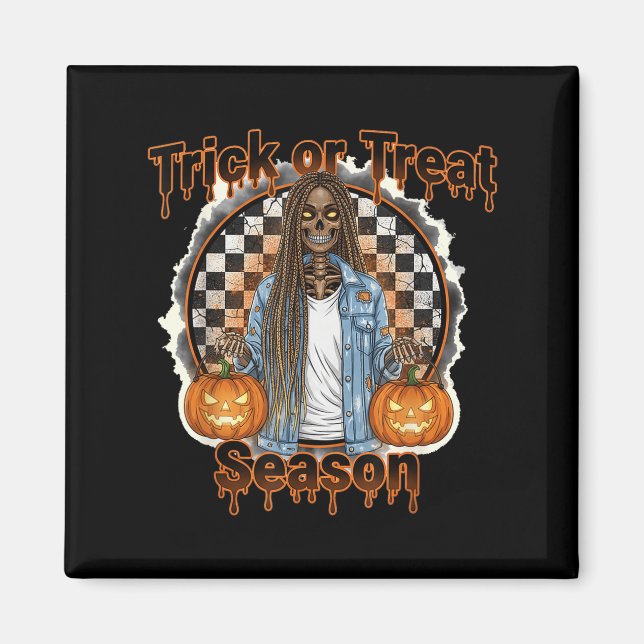 Halloween African American Skeleton Season Pumpkin Magnet (Front)