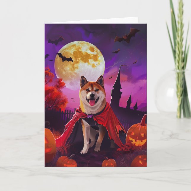 Halloween Akita Vampire Pumpkins Scary  Card (Front)
