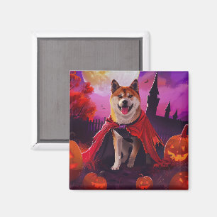 Halloween Akita Vampire Pumpkins Scary Magnet