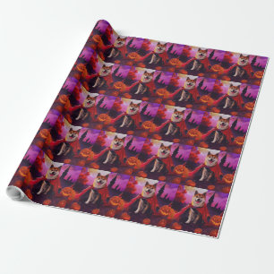 Halloween Akita Vampire Pumpkins Scary Wrapping Paper