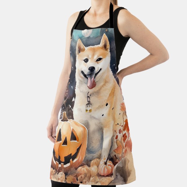 Halloween Akita With Pumpkins Scary Apron (Insitu)