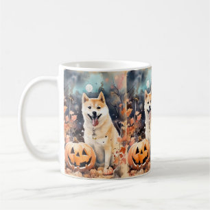 Halloween Akita With Pumpkins Scary Coffee Mug