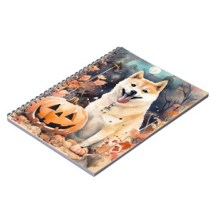 Halloween Akita With Pumpkins Scary Notebook