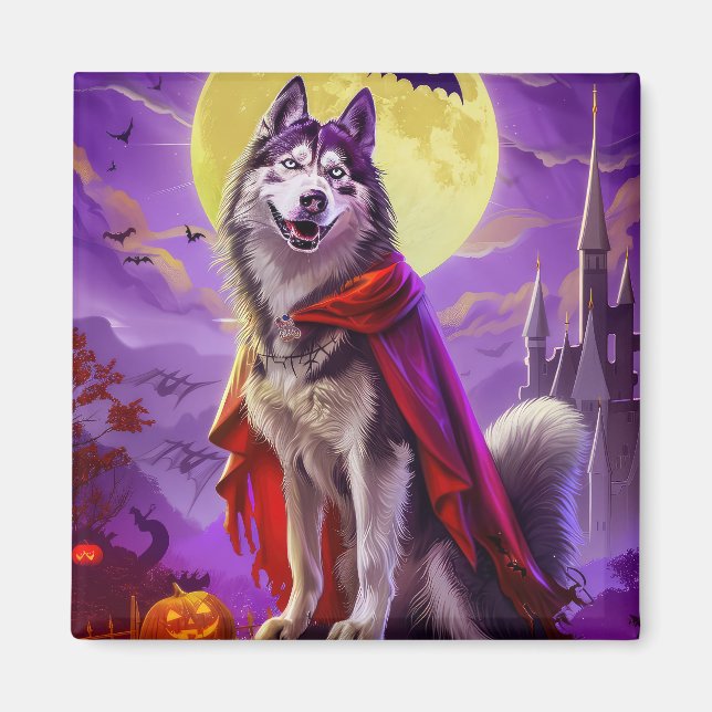 Halloween Alaskan Malamute Vampire Pumpkins Scary  Magnet (Front)