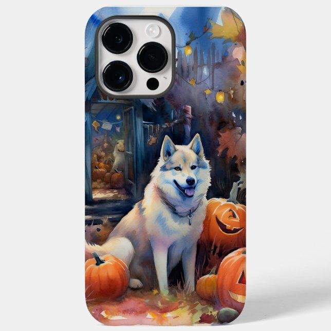 Halloween Alaskan Malamute With Pumpkins Scary Case-Mate iPhone Case (Back)