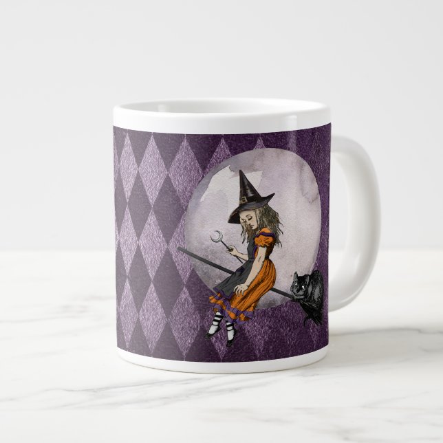 Halloween Alice in Wonderland Cheshire Cat Moon Large Coffee Mug (Front Right)