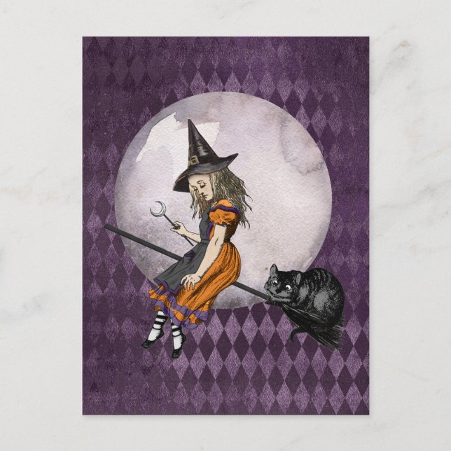 Halloween Alice in Wonderland Cheshire Cat Moon Postcard (Front)