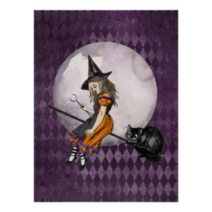 Halloween Alice in Wonderland Cheshire Cat Moon Poster