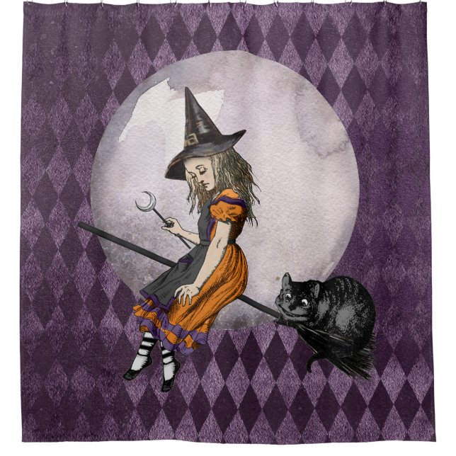 Halloween Alice in Wonderland Cheshire Cat Moon Shower Curtain (Front)