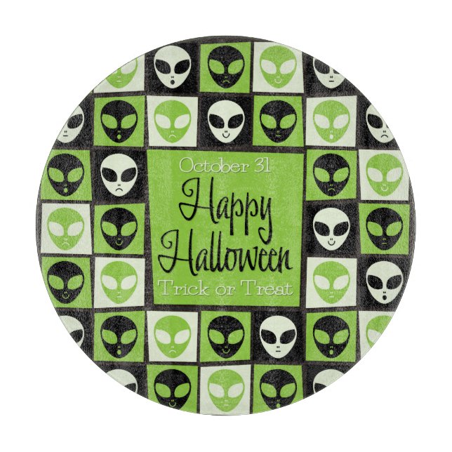Halloween alien mosaic cutting board (Front)