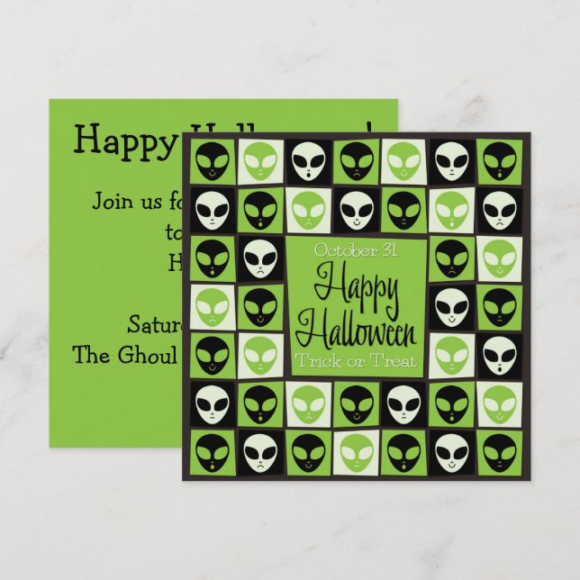 Halloween alien mosaic invitation (Front/Back)