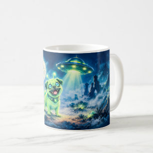 Halloween Alien Pug with Night Spaceship Coffee Mug