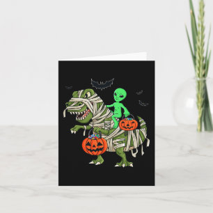 Halloween Alien Riding T Rex Fun Boys Girls Kids  Card