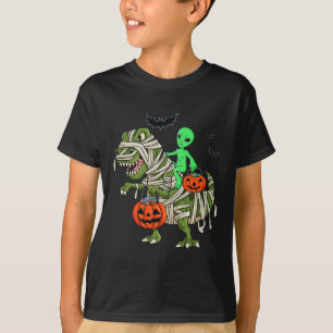Halloween Alien Riding T Rex Fun Boys Girls Kids T-Shirt