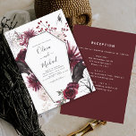 Halloween All in One Goth Wedding Burgundy Invitation<br><div class="desc">Halloween October 31st Autumn Fall Dark Watercolor Burgundy Wedding Invitations on Black background - includes haunting and scary elegant script typography with modern Flowers and Bat Wings for the special Creepy Wedding day celebration.</div>