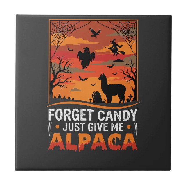 Halloween Alpaca Forget Candy Spooky Vector Design Tile (Front)