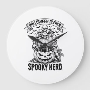 Halloween Alpaca Shirt Vintage Skull Pumpkin Desig Large Clock
